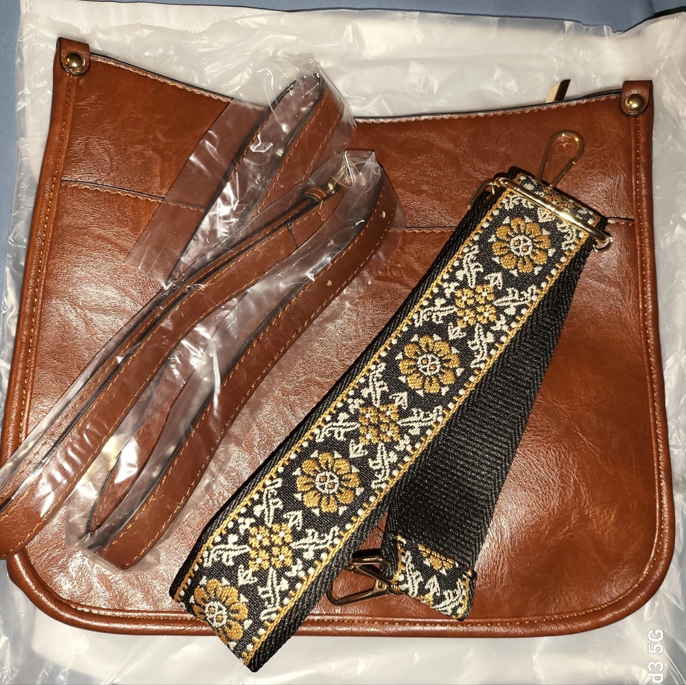 Leather Crossbody Bags Trendy Shoulder Bag with 2 Adjustable Strap